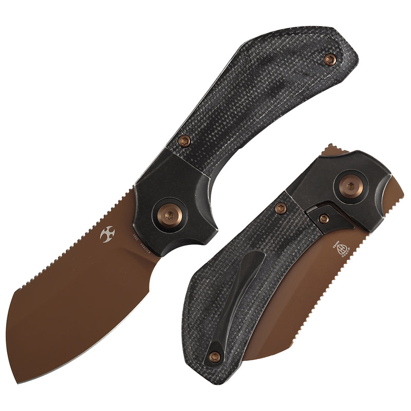 KANSEPT Pluto | Balckwash Titanium & Black Micarta | 2.5" Rose Gold S90V | Munko Knives Design | K3129A4